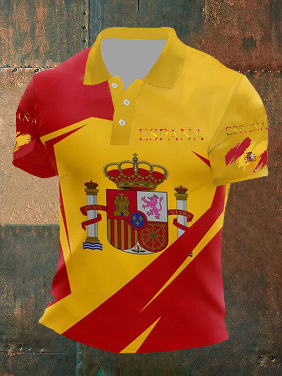 Camiseta de manga corta con estampado de la bandera de España para hombre