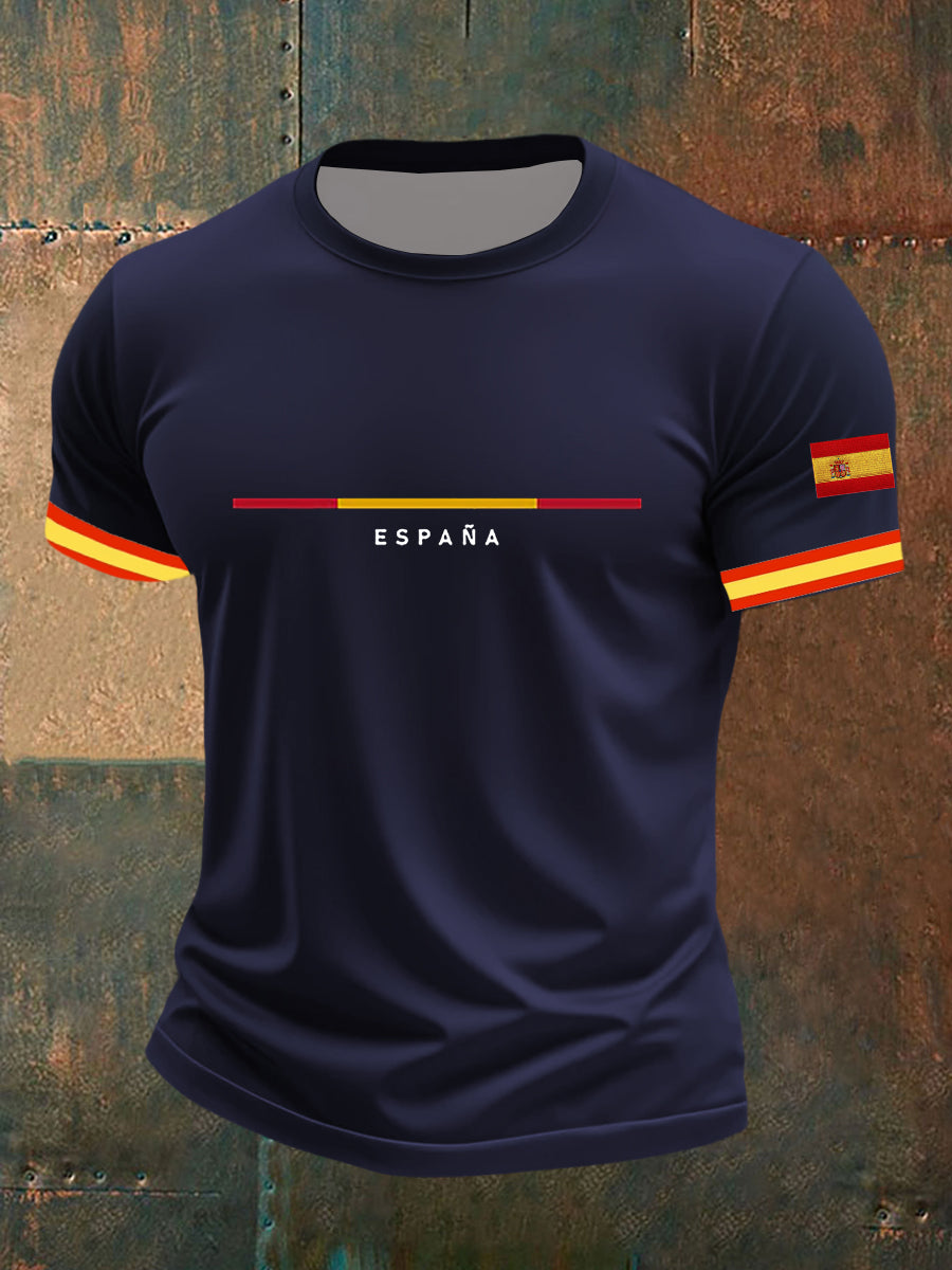 Camiseta de manga corta con estampado de la bandera de España para hombre