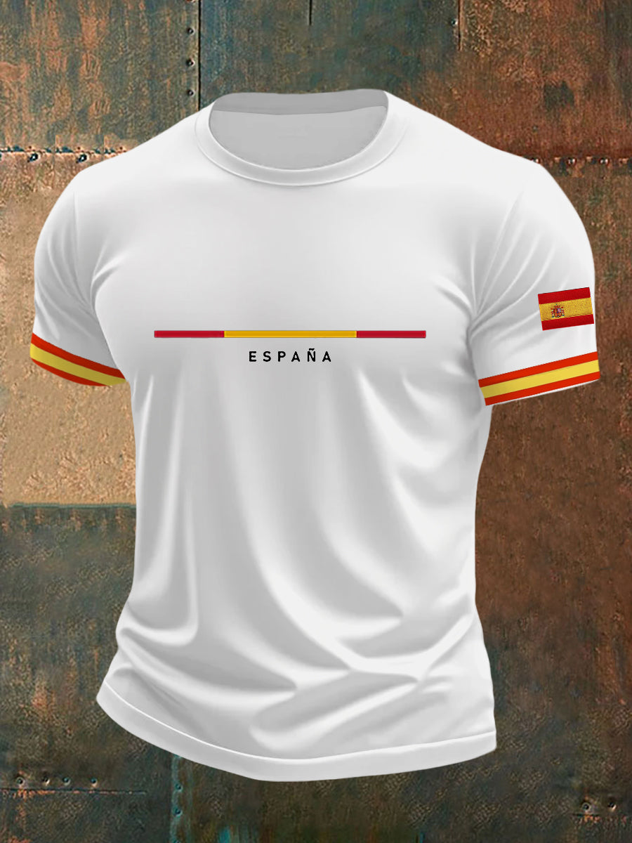 Camiseta de manga corta con estampado de la bandera de España para hombre