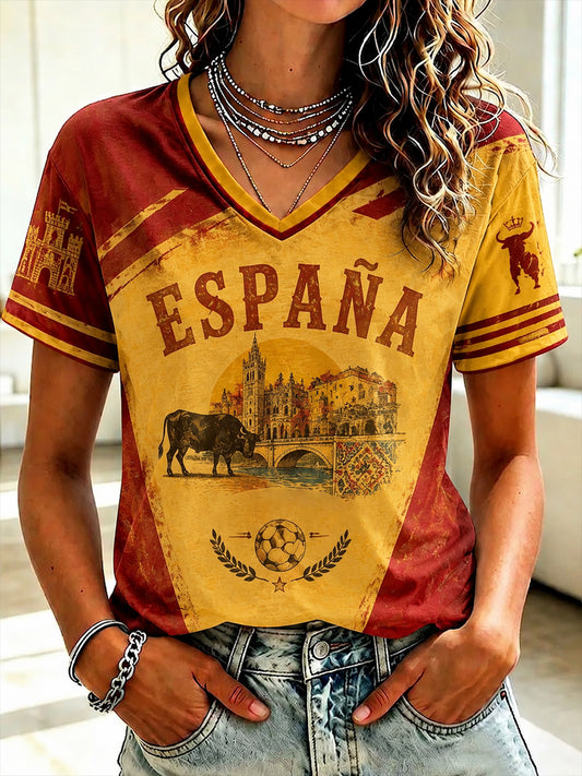 Camiseta estampada de fútbol español para mujer