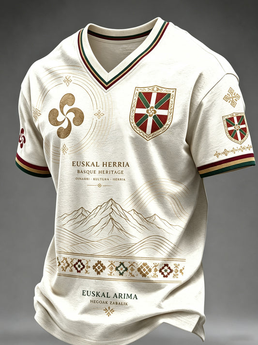 Camiseta casual con estampado artístico de inspiración cultural vasca española para hombre