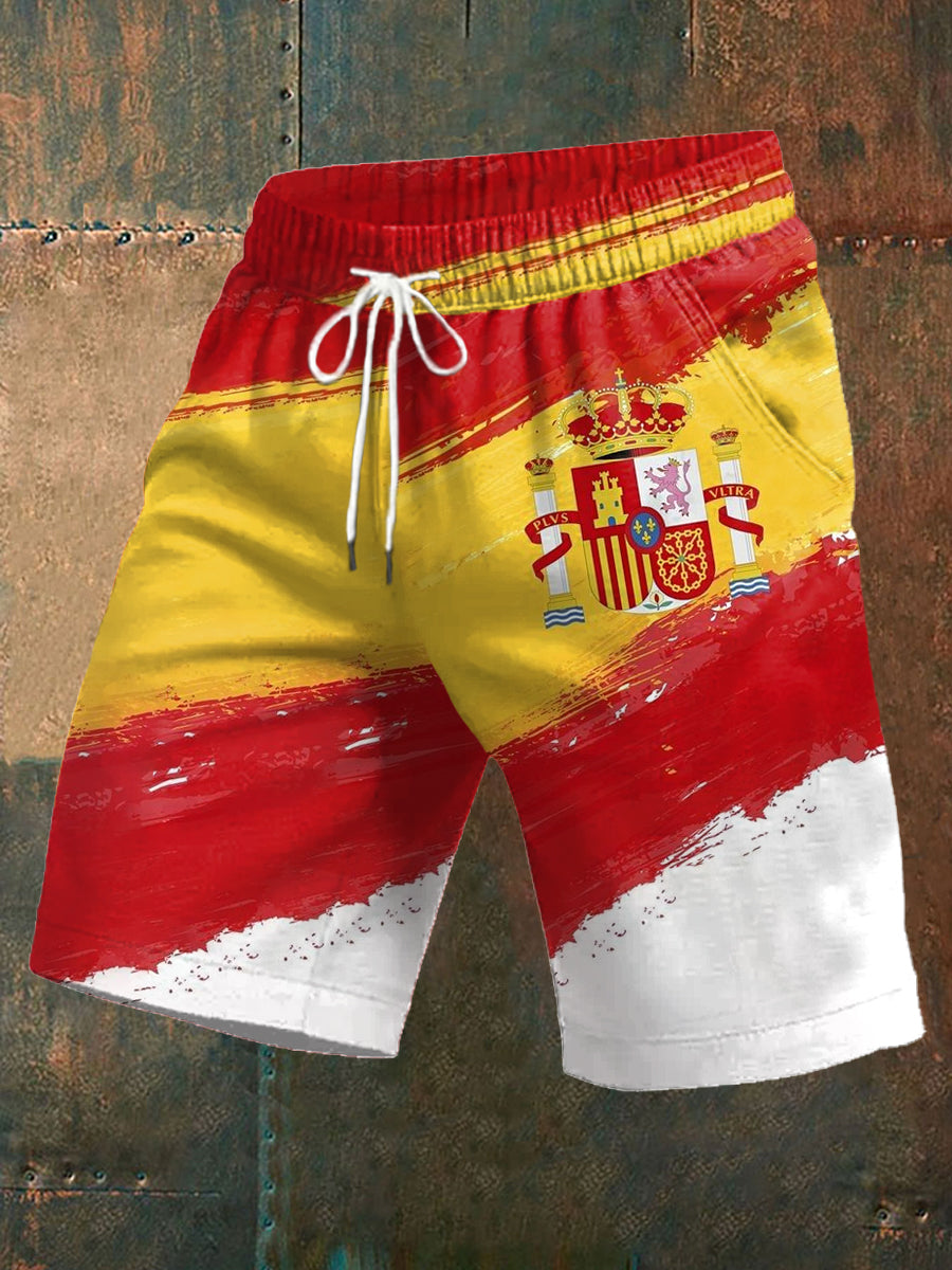 Pantalones cortos casuales para hombre con estampado de la bandera española