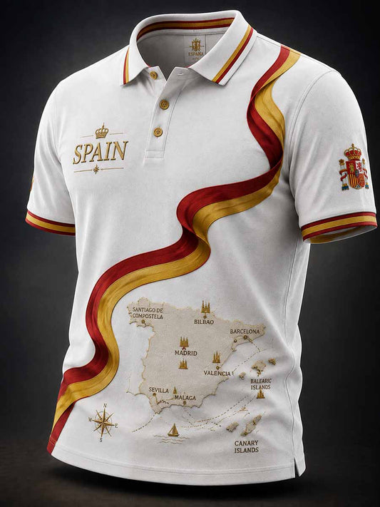 Polo de impresión del patrón del día nacional español de la moda de los hombres