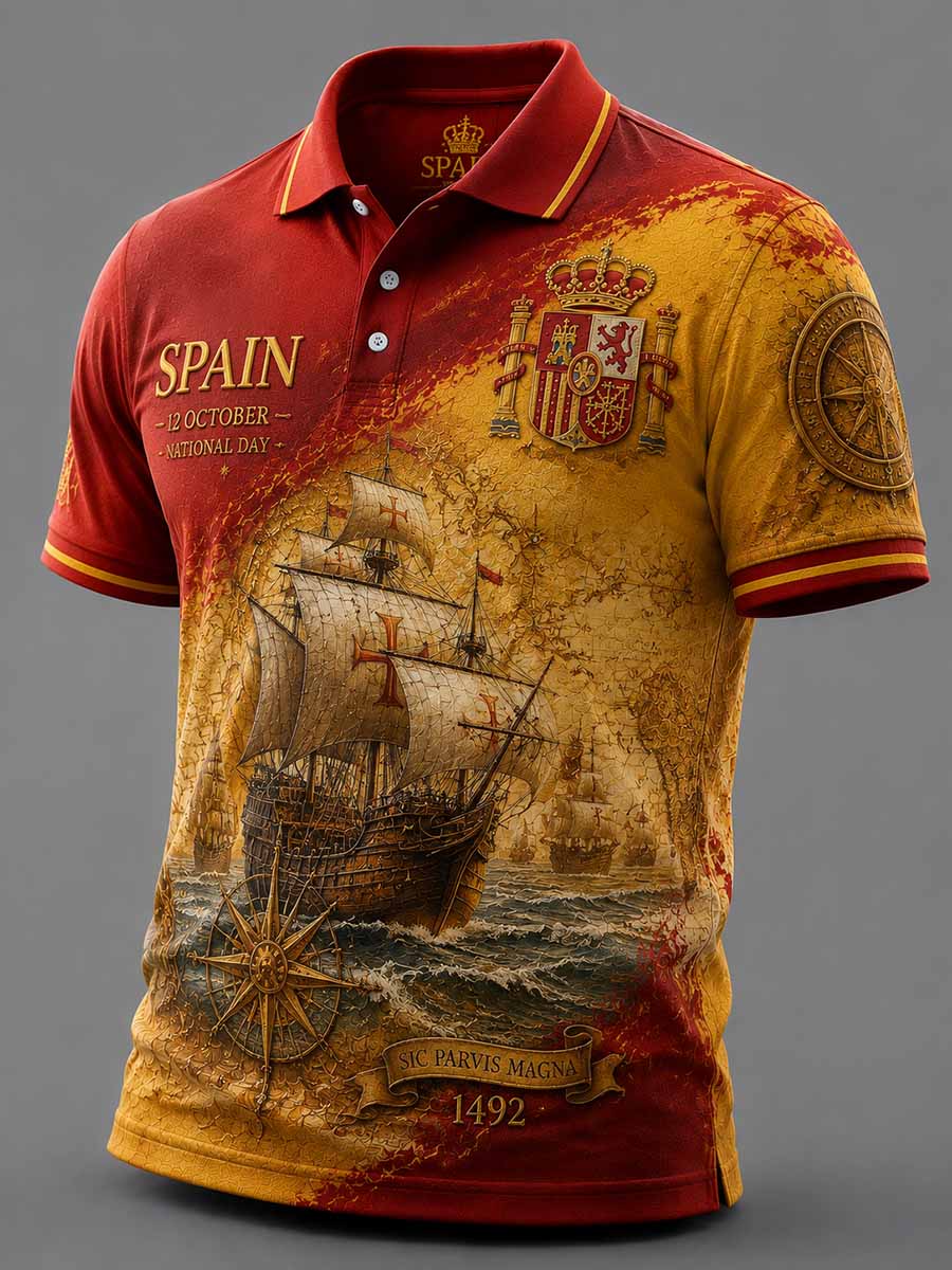 Camisa polo estampada con diseño de la Fiesta Nacional de España para hombre