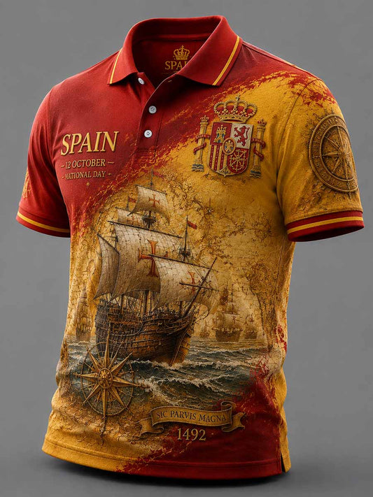 Camisa polo estampada con diseño de la Fiesta Nacional de España para hombre
