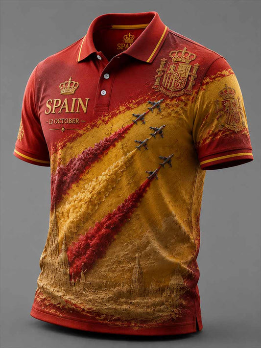 Moda Hombre España Día Nacional Patrón Impreso Polo