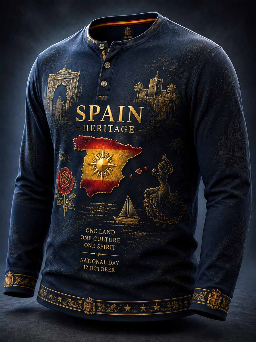 Hombres Moda Español Día Nacional Patrón Imprimir Sudadera de manga larga