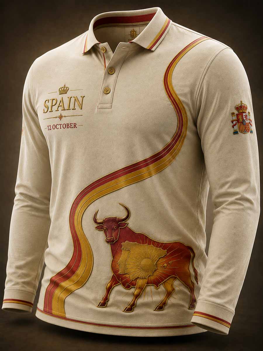 Camisa polo estampada con diseño de la Fiesta Nacional de España para hombre