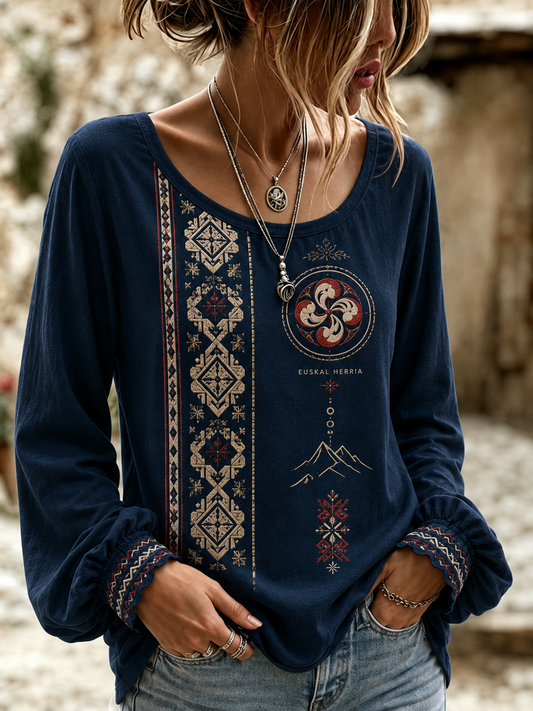 Camisa vasca de algodón y lino para mujer