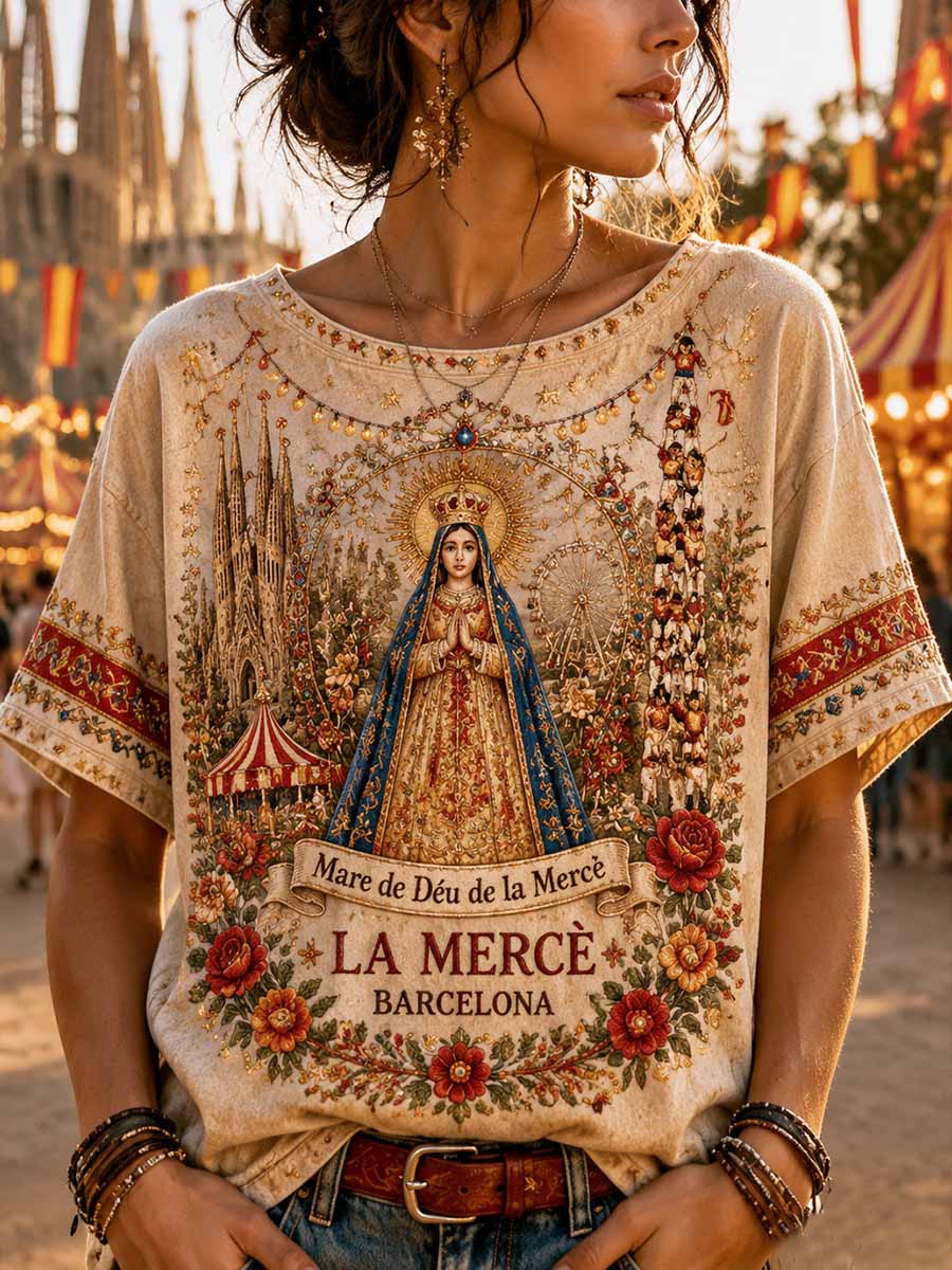 Camiseta con estampado de mujer Barcelona Virgin Mary Pattern