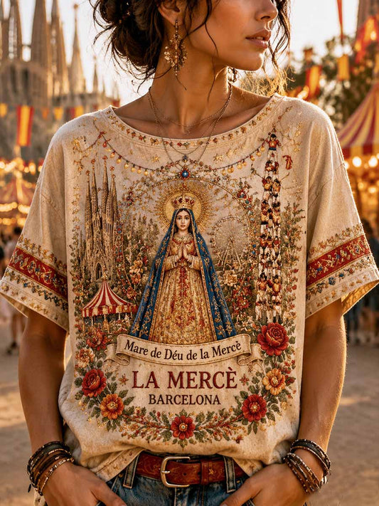 Camiseta con estampado de mujer Barcelona Virgin Mary Pattern