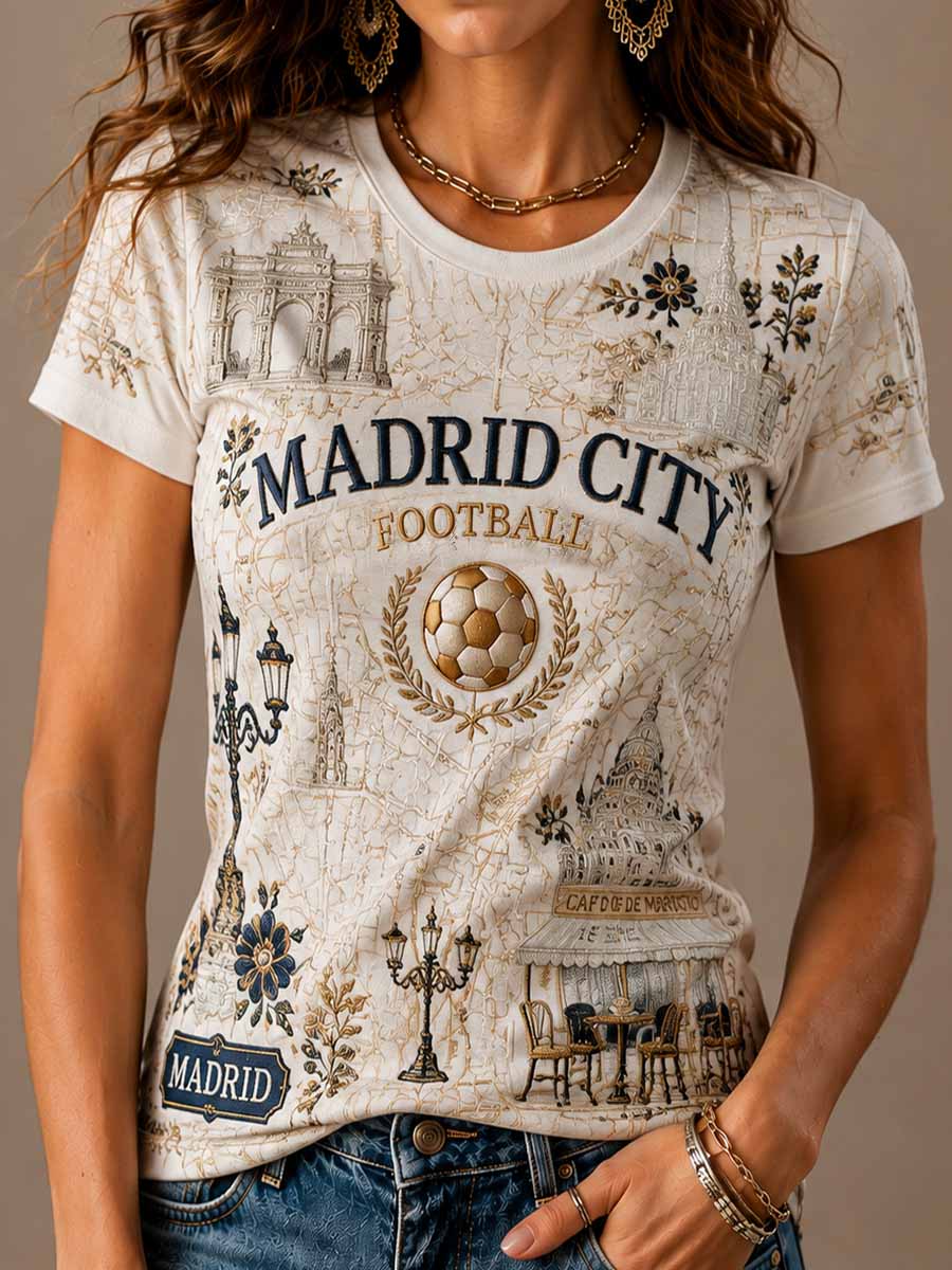 Camiseta con estampado de patrón conmemorativo de fútbol de moda para mujer