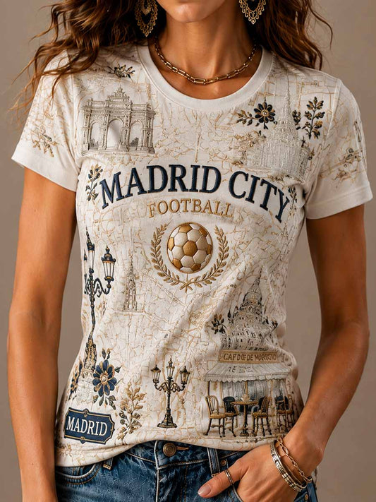 Camiseta con estampado de patrón conmemorativo de fútbol de moda para mujer