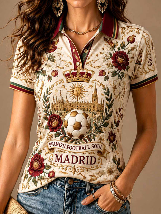 Polo de estampado de patrón conmemorativo de fútbol de moda para mujer