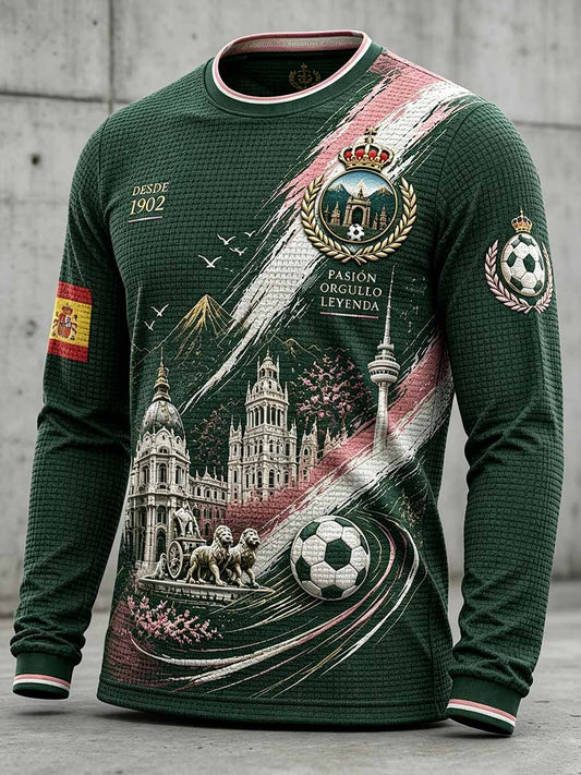Camiseta de manga larga con estampado de patrón de fútbol Real Madrid para hombre