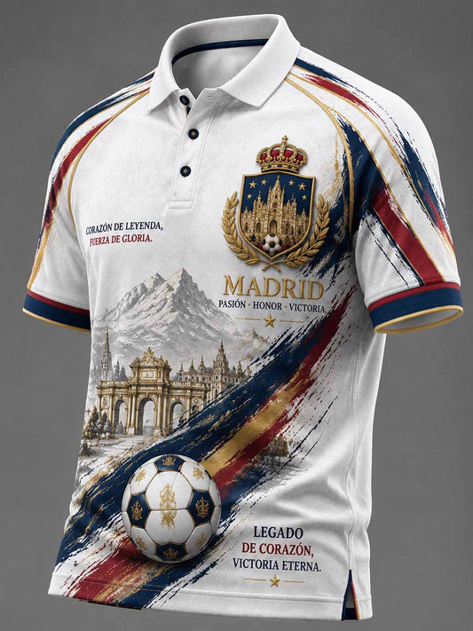 Polo con estampado de patrón de fútbol Real Madrid para hombre