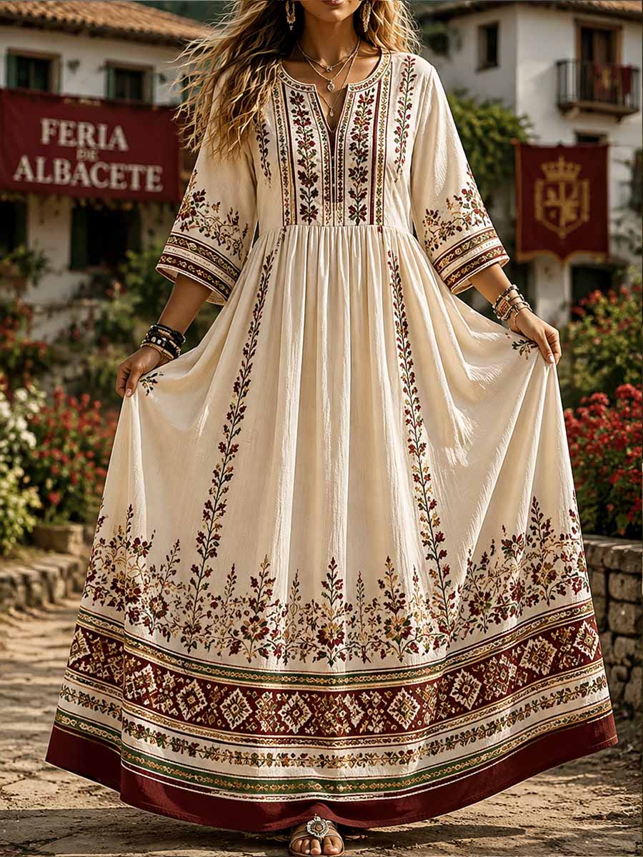 Vestido vintage de mujer con estampado de la Feria de Albacete