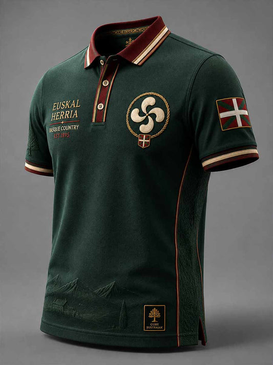 Camisa polo vintage con estampado vasco para hombre