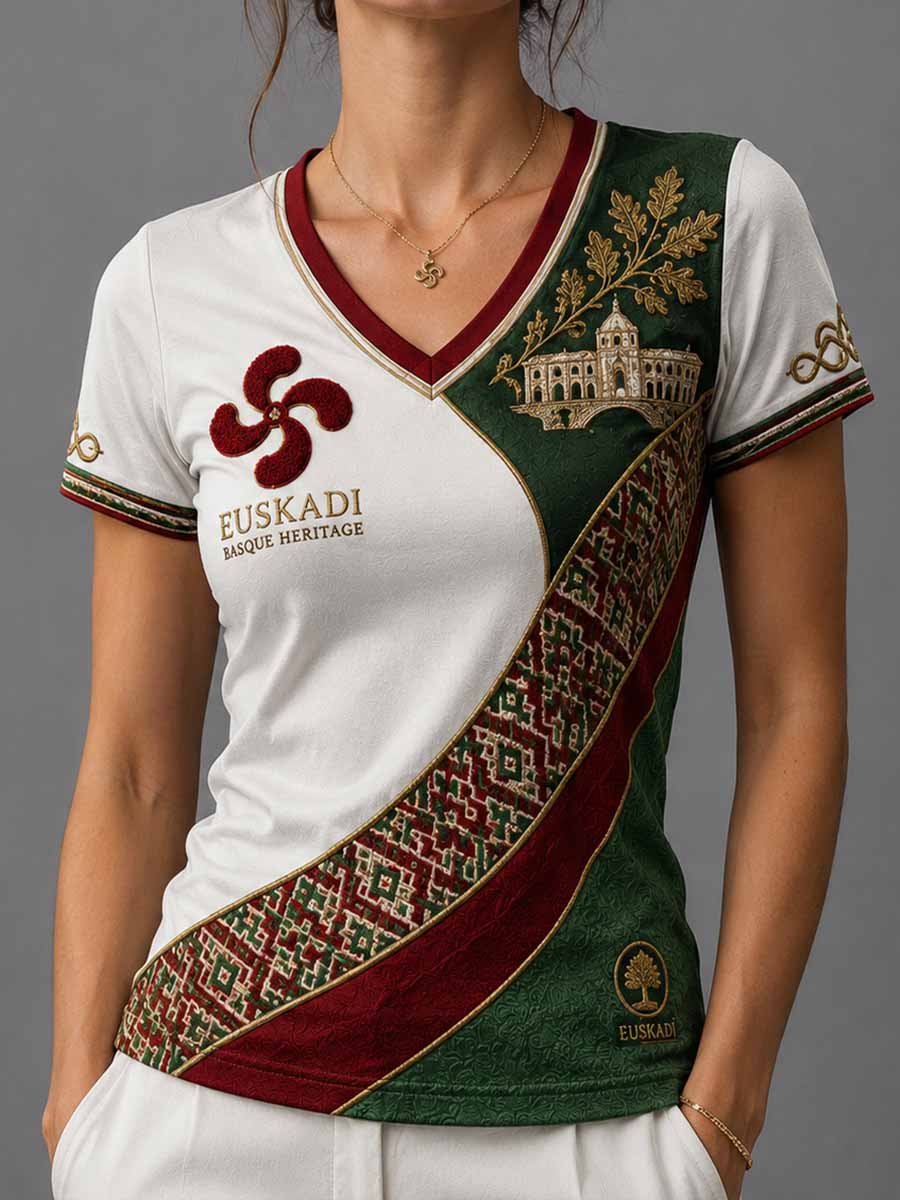Camiseta para mujer con estampado retro de diseño tradicional vasco
