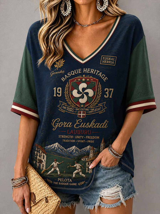 Camiseta vintage para mujer con estampado vasco