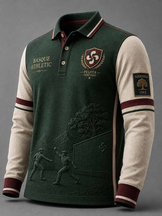 Camisa polo estampada con diseño tradicional vasco, estilo vintage para hombre