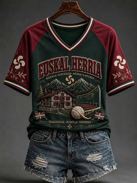 Camiseta para mujer con estampado retro de diseño tradicional vasco