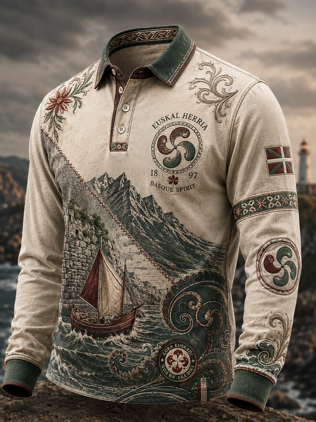 Camisa vasca de manga larga para hombre