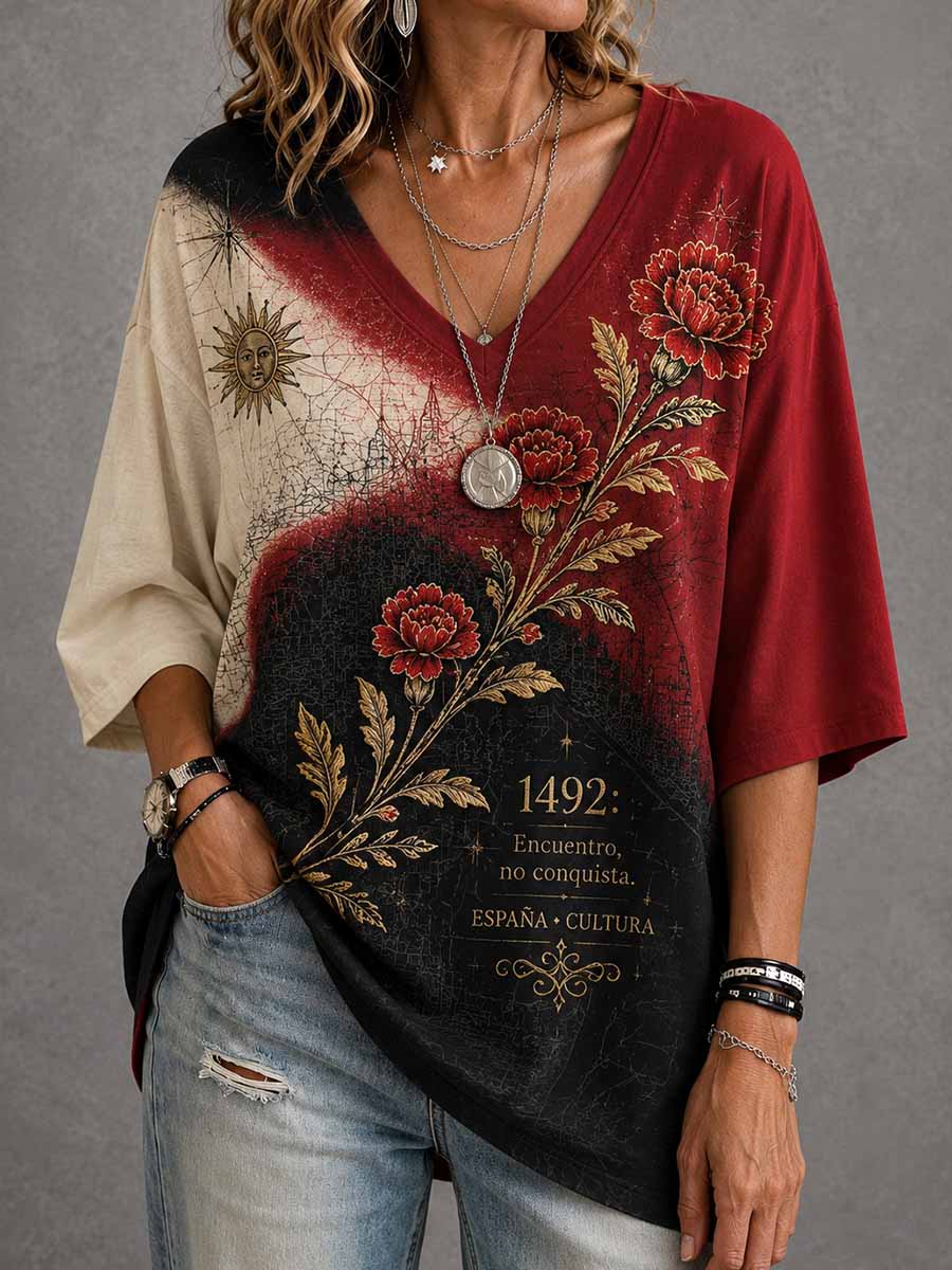 Camiseta estampada conmemorativa patriótica española para mujer