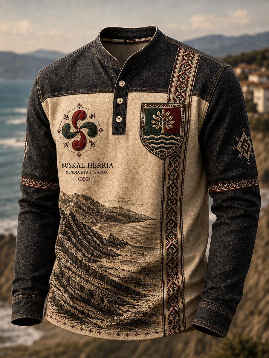 Camiseta casual con botones de estilo vasco para hombre