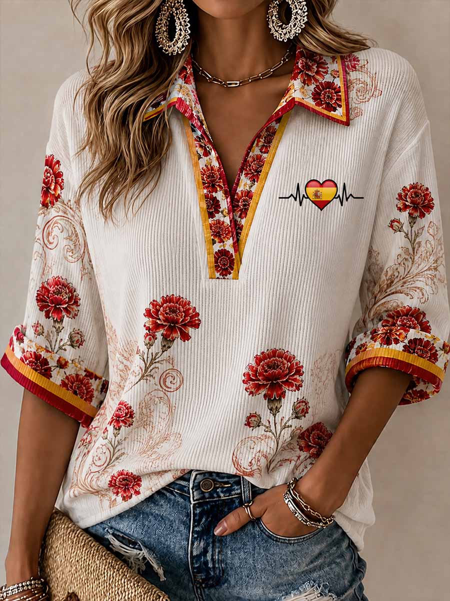 Camiseta estampada conmemorativa patriótica española para mujer