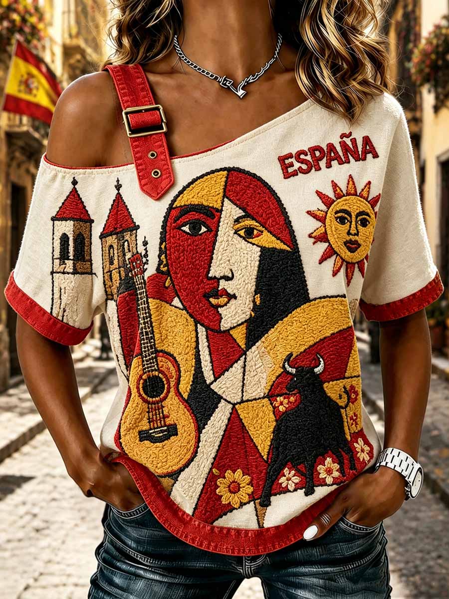 Camiseta de mujer con estampado español de estilo Picasso