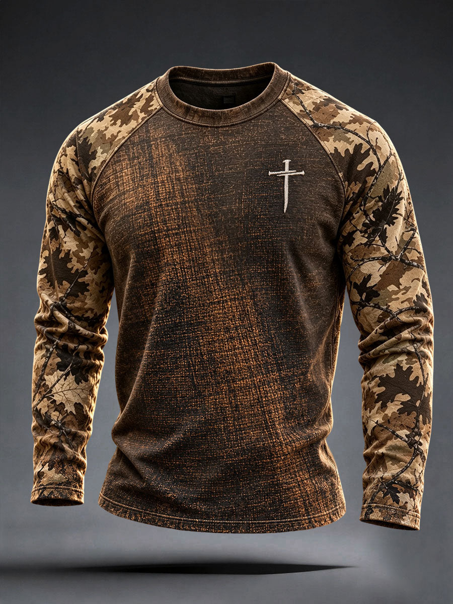 Sudadera de hombre con diseño camuflado y cruz religiosa