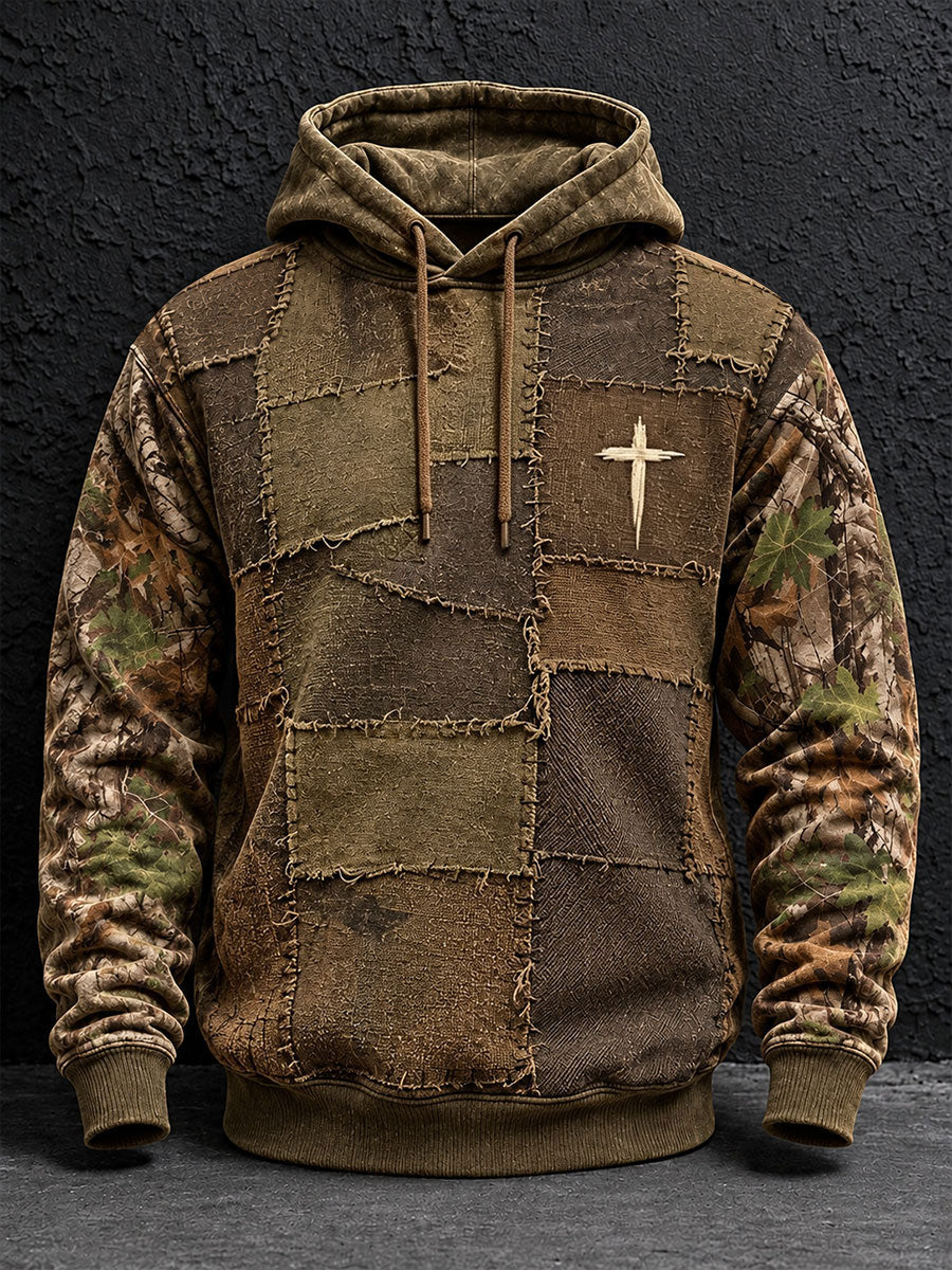 Christian Cross Pattern Patchwork Art Sudadera con capucha de los hombres