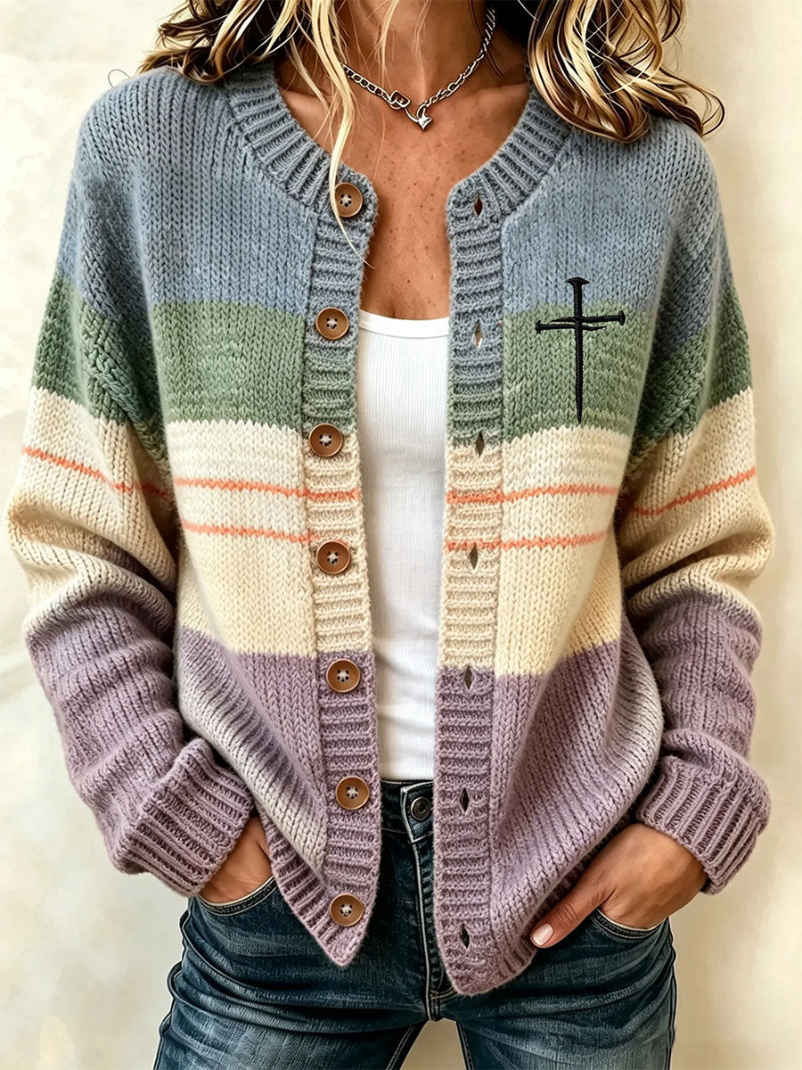 Arte Cristiano de las mujeres Cruz Patrón Cozy Knit Cardigan