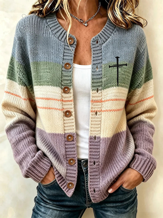 Arte Cristiano de las mujeres Cruz Patrón Cozy Knit Cardigan