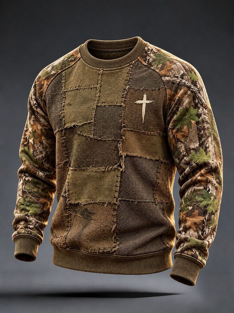 Christian Cross Pattern Patchwork Art Sudadera de hombre