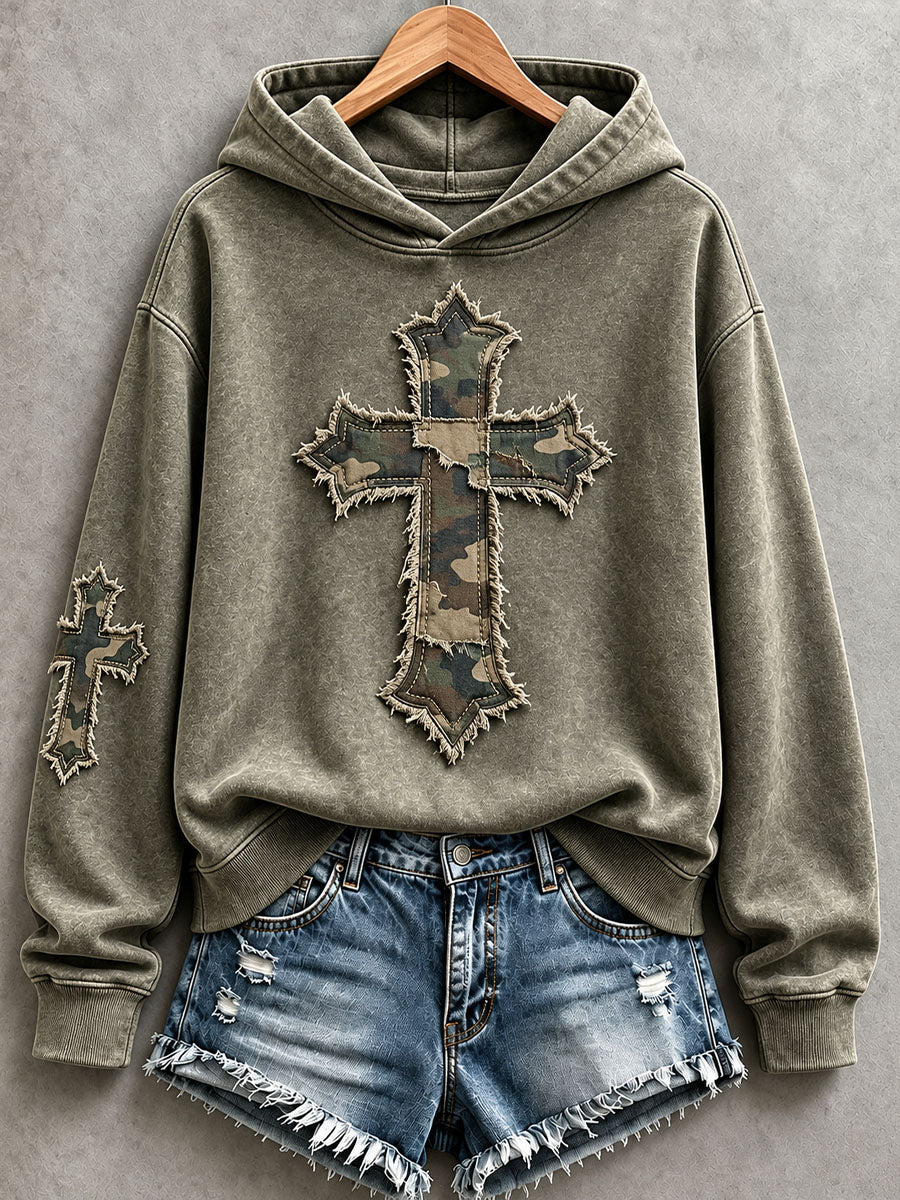 Sudadera con capucha y cruz de arte cristiano para mujer