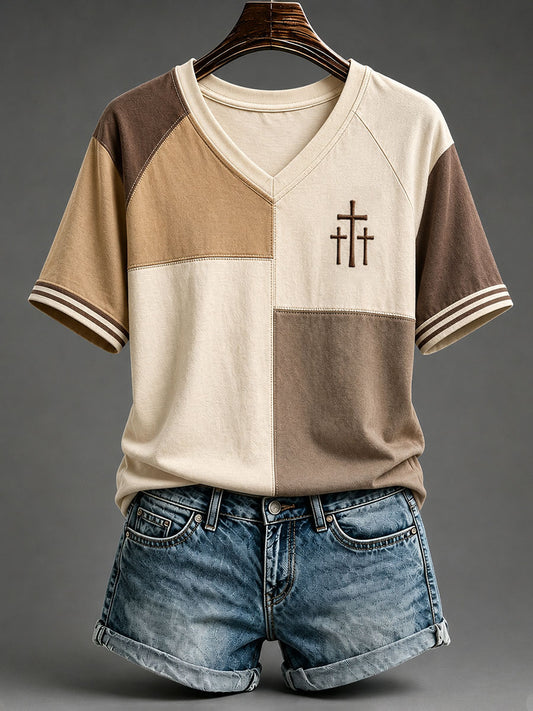 Camiseta de mujer Cross Pattern Patchwork Art