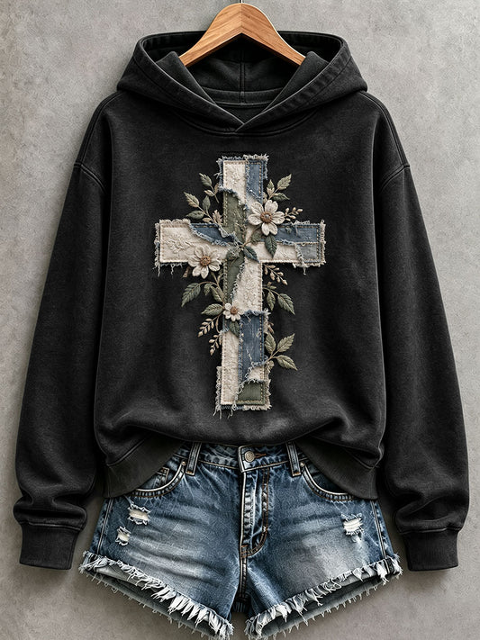 Sudadera con capucha y cruz de arte cristiano para mujer