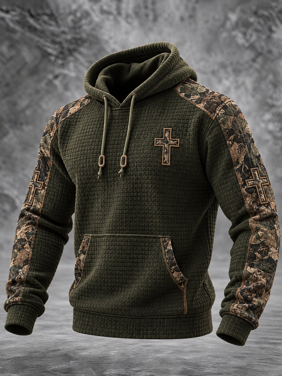 Hombres Retro Christian Cross Print Casual Hoodie
