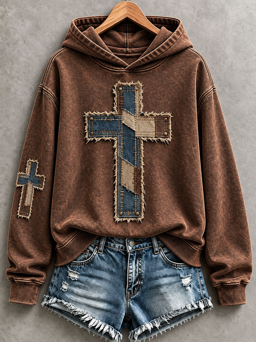 Sudadera con capucha y cruz de arte cristiano para mujer