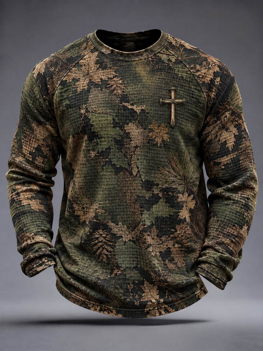 Hombres Retro Christian Cross Waffle Sudadera