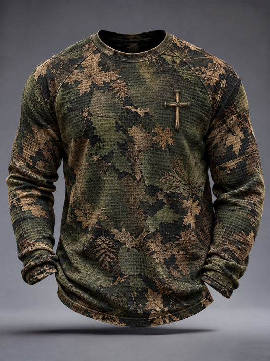 Hombres Retro Christian Cross Waffle Sudadera