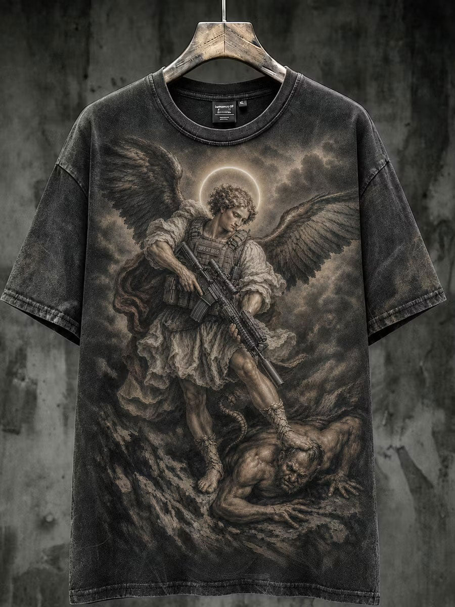 Camiseta casual impresa arte retro del arcángel de San Miguel de los hombres