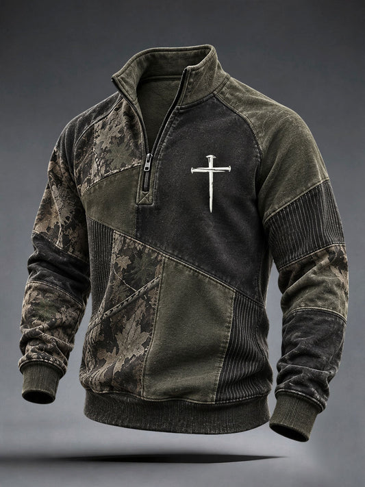 Hombres Patchwork Art Cross Sudadera