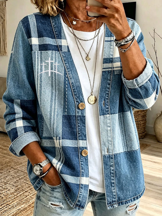 Mujer Christian Art Patchwork Cardigan