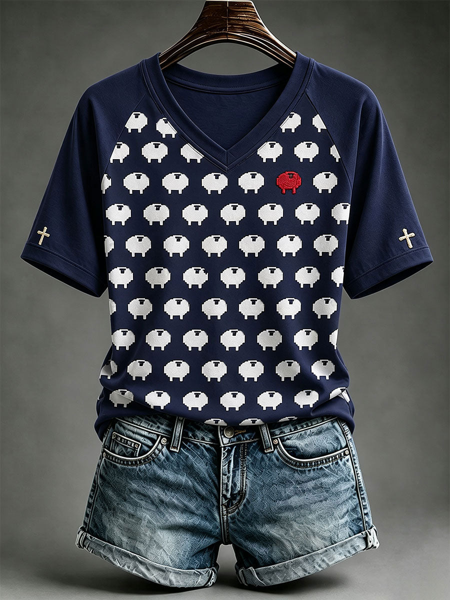 Camiseta con diseño de oveja y arte cristiano para mujer