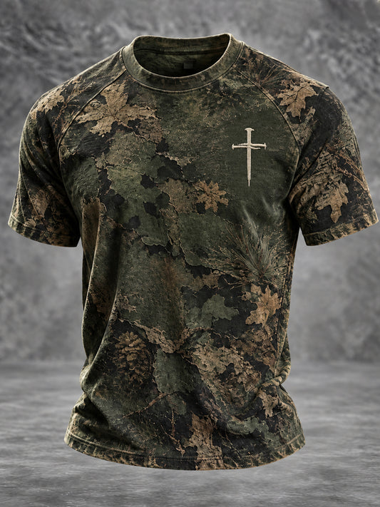 Camiseta de manga corta cruzada cristiana retro para hombre