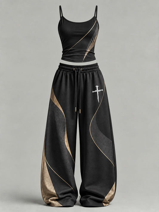 Mujer Cruz Estampado Casual Conjunto