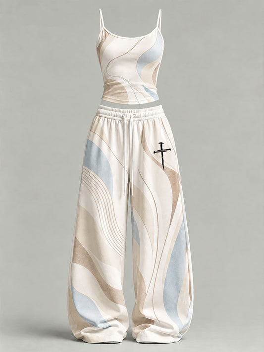 Conjunto informal con estampado cruzado para mujer